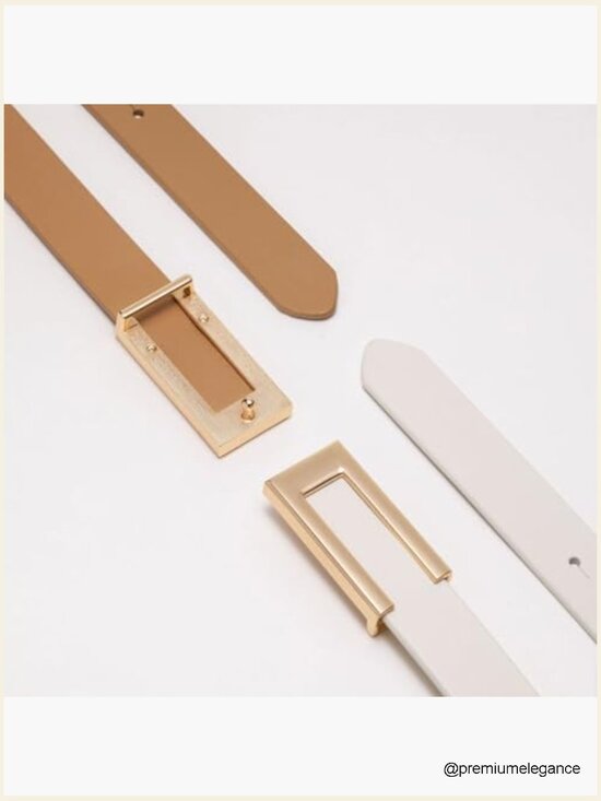 Women\'s Leather Skinny Waist Belt with Gold Buckle for Dresses Jeans main image 6